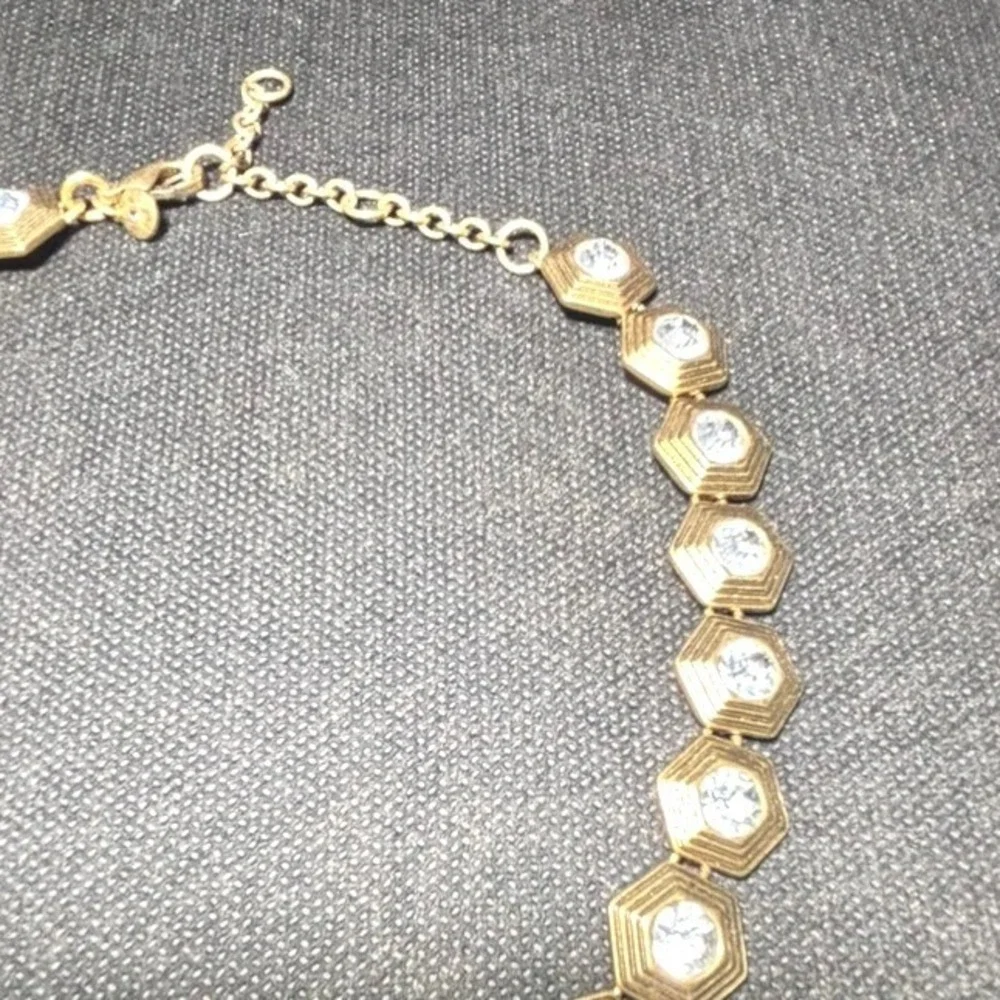 J.Crew Gold Tone Hexagon Crystal Statement Collar Necklace Adjustable Geometric